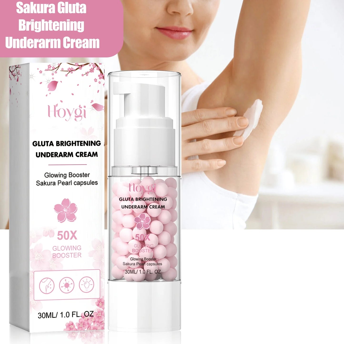 Brightening Underarm Cream Lighten Skin Dark Elbows Armpits Moisturizing and Beautifying Glowing Booster Sakura Pearl Capsules