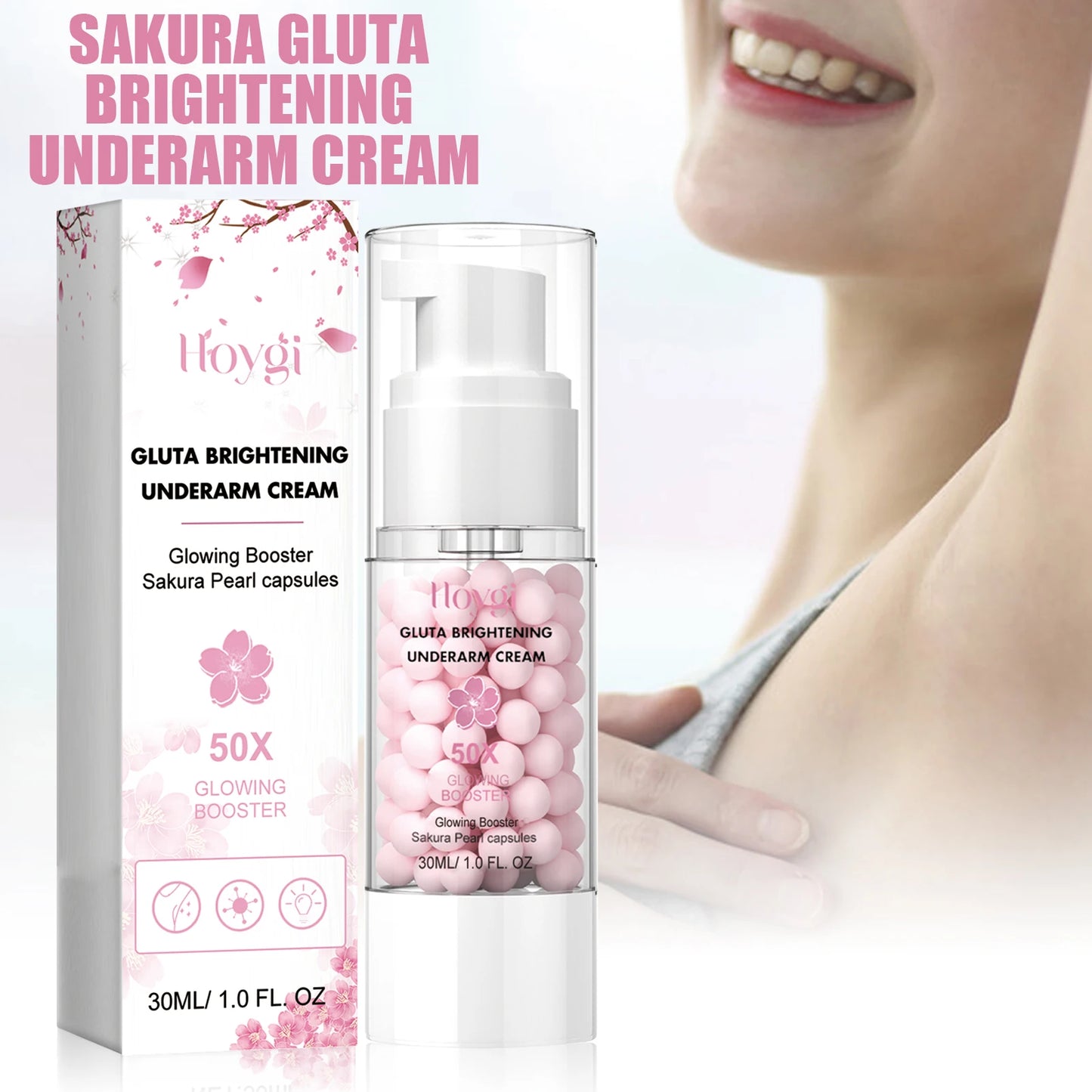 Brightening Underarm Cream Lighten Skin Dark Elbows Armpits Moisturizing and Beautifying Glowing Booster Sakura Pearl Capsules