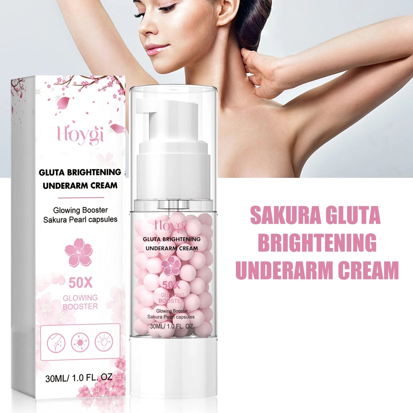 Brightening Underarm Cream Lighten Skin Dark Elbows Armpits Moisturizing and Beautifying Glowing Booster Sakura Pearl Capsules