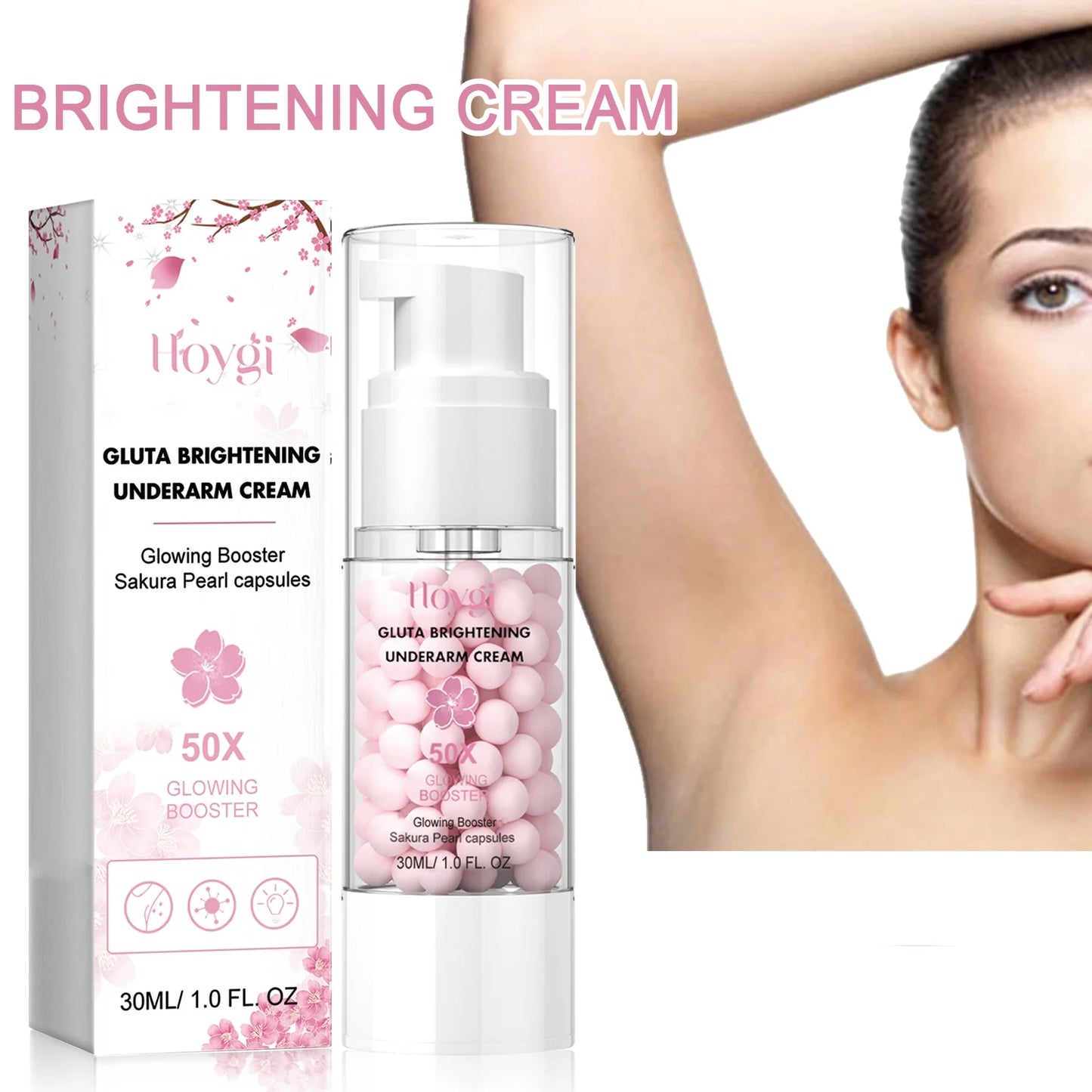 Brightening Underarm Cream Lighten Skin Dark Elbows Armpits Moisturizing and Beautifying Glowing Booster Sakura Pearl Capsules