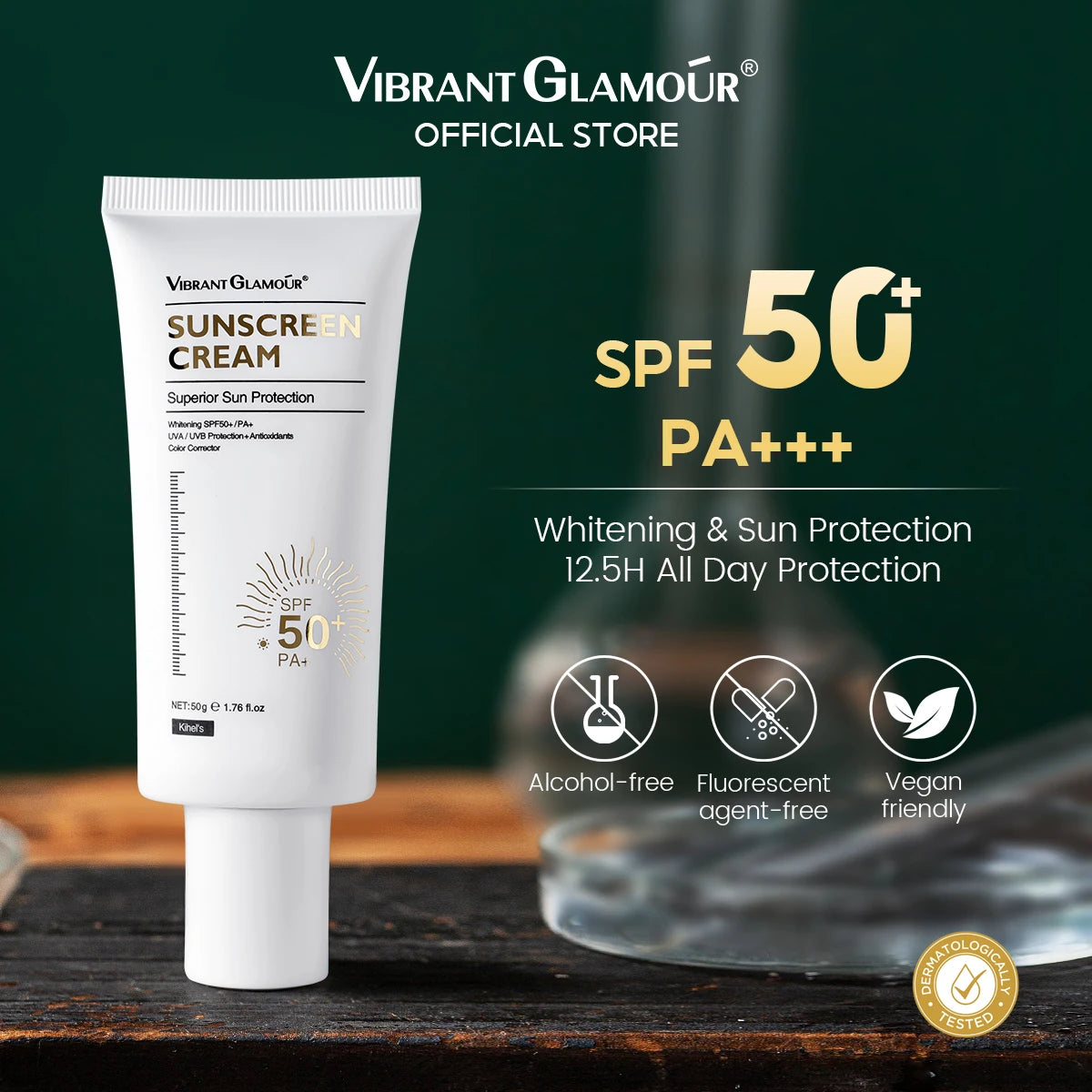VIBRANT GLAMOUR Sunscrean Cream SPF50+ Anti-Aging Uv Whitening Brighten Moisturizing Body Protection Skin Repair Skin Care 50g