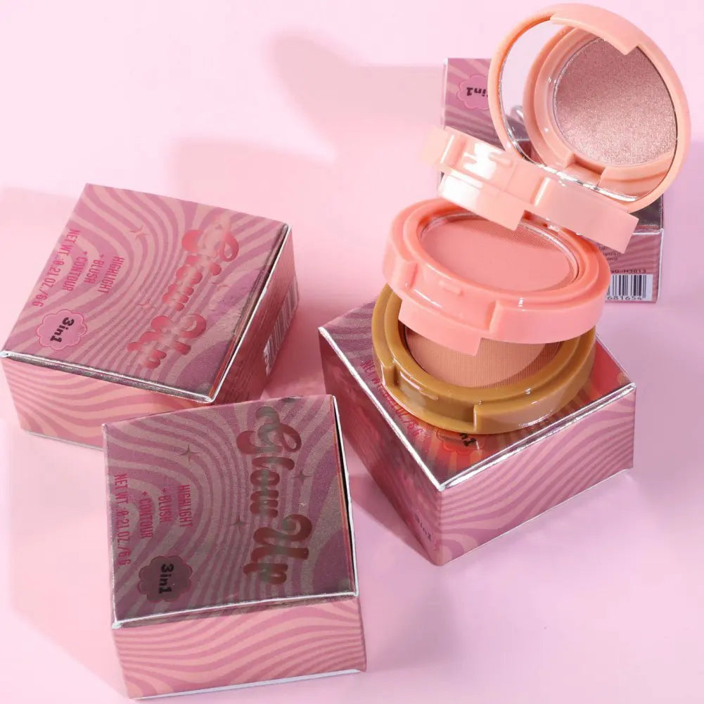 3-in-1 Makeup Palette Matte Pearlescent Eye Shadow Contouring Blush Highlighter Three-layer Cheek Blusher Cosmetics Palette