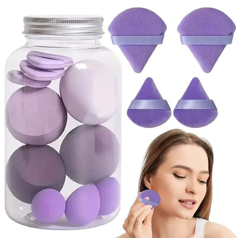 Face Makeup Tool Set With Storage Case, 14Pcs Mini Makeup Sponge (4 Colors) Thumb Powder Puffs