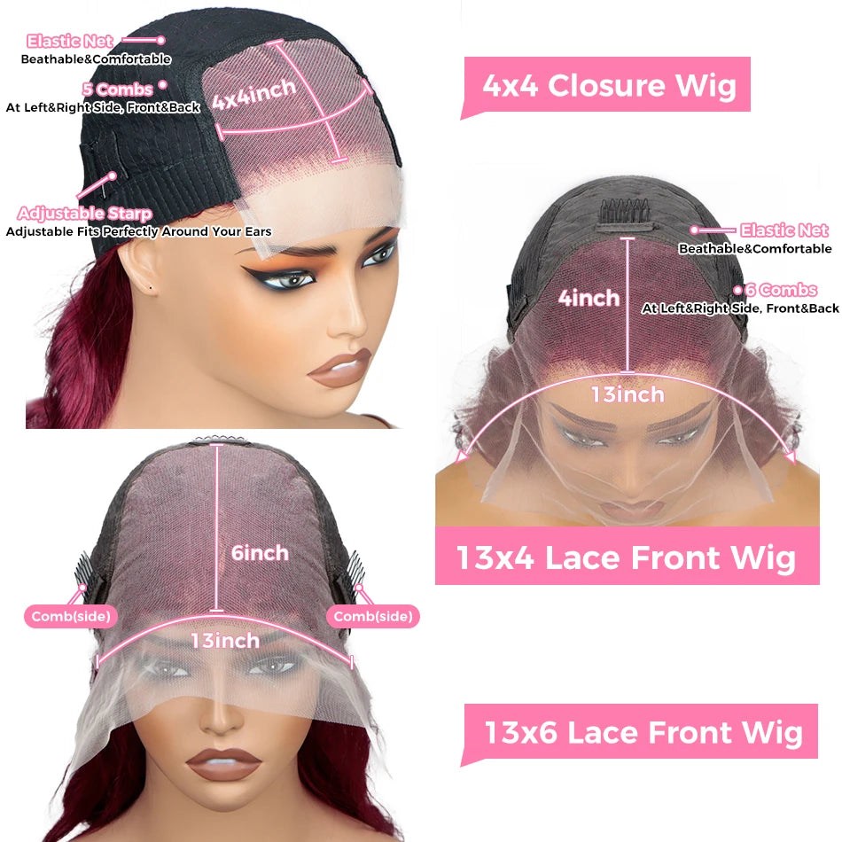 HD Lace Front Wig 99J Burgundy Body Wave Red Colored Human Hair Wigs 13x4 HD Transparent Lace Frontal Wig 4x4 Lace Closure