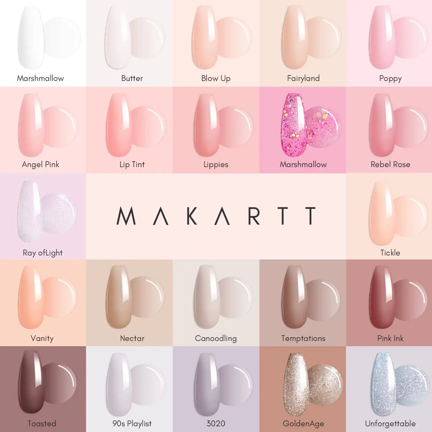 Makartt Gel Nail Polish Kit, 22 Color Nude Gel Nail Polish Set All Seasons Skin Tones Pink Brown Neutral Glitter Soak Off LED