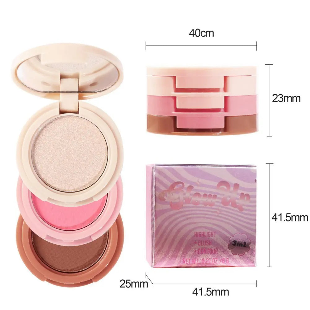3-in-1 Makeup Palette Matte Pearlescent Eye Shadow Contouring Blush Highlighter Three-layer Cheek Blusher Cosmetics Palette