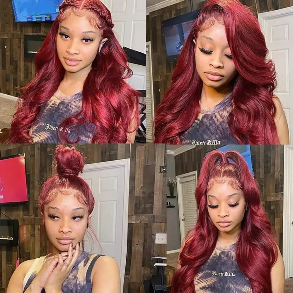 HD Lace Front Wig 99J Burgundy Body Wave Red Colored Human Hair Wigs 13x4 HD Transparent Lace Frontal Wig 4x4 Lace Closure