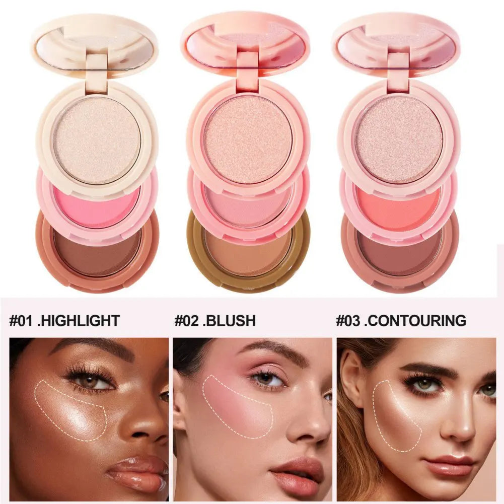 3-in-1 Makeup Palette Matte Pearlescent Eye Shadow Contouring Blush Highlighter Three-layer Cheek Blusher Cosmetics Palette
