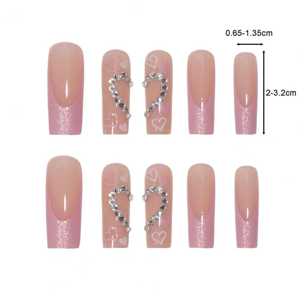 24pcs Artificial Acrylic Nail Art Fake Nails Full Coverage Press On Nails Tips Square Head Pink Long Ballet Diamond False Nail