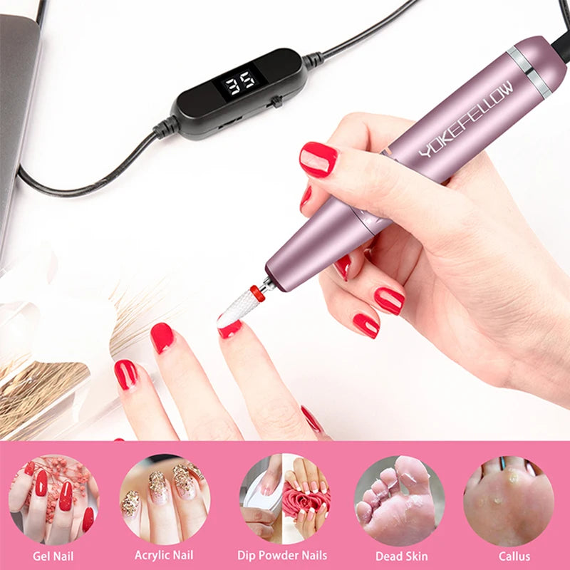 YOKEFELLOW 30000/35000RPM Nail Drill Machine Portable USB Low Noise for Cutting Manicure Machine Electric Salon Nail Equipment