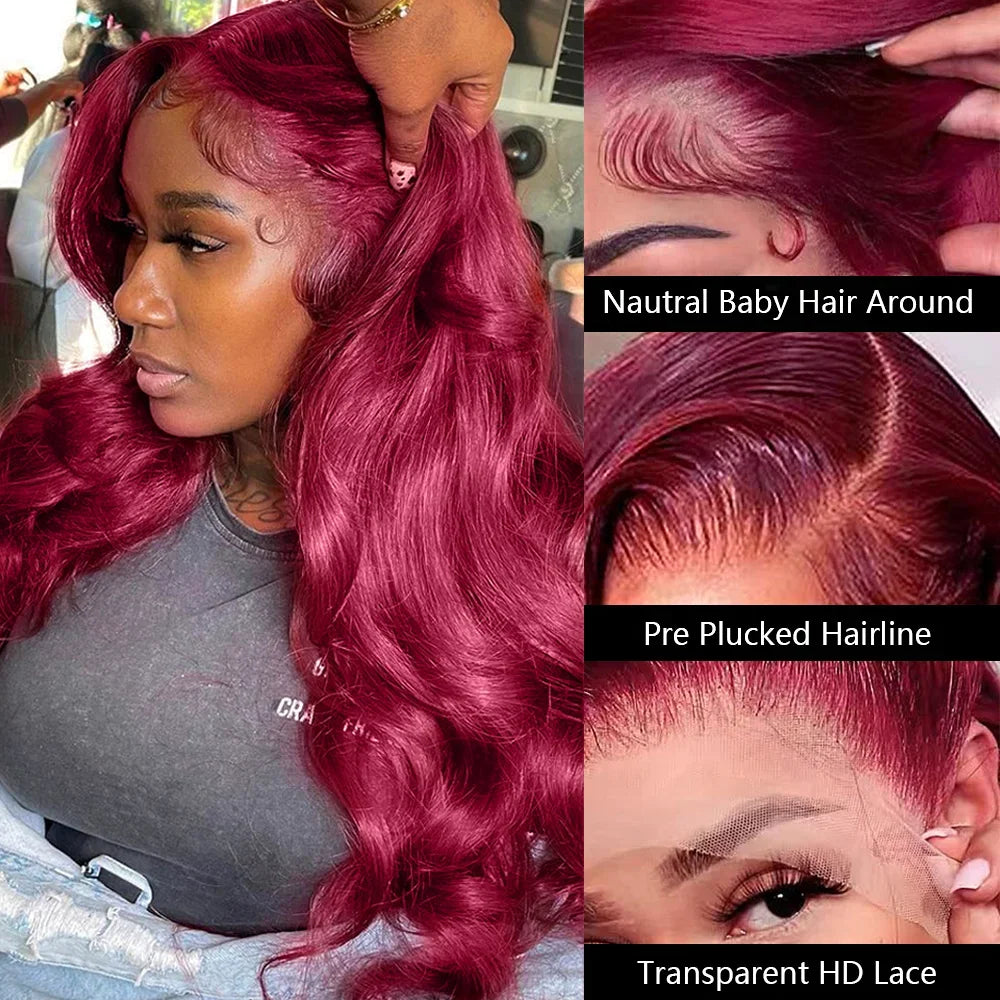 HD Lace Front Wig 99J Burgundy Body Wave Red Colored Human Hair Wigs 13x4 HD Transparent Lace Frontal Wig 4x4 Lace Closure
