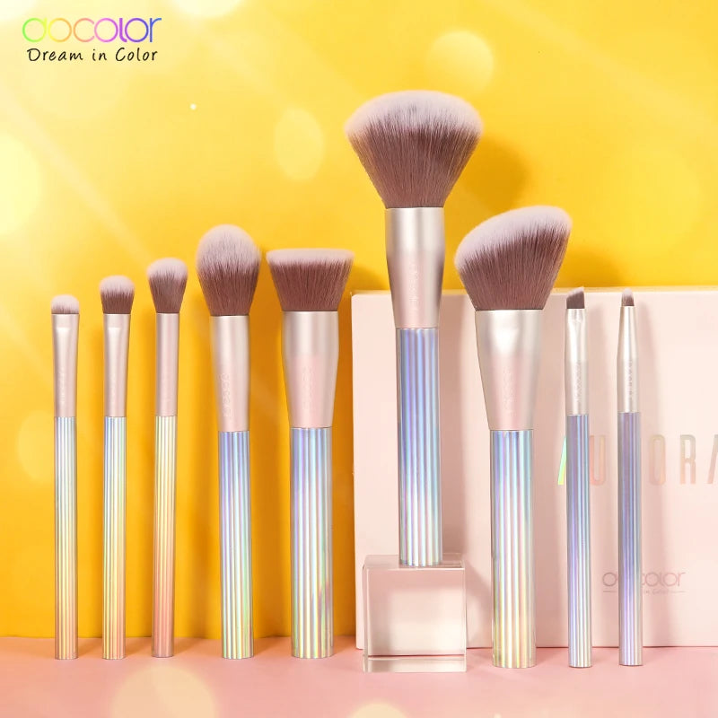 Docolor AURORA Makeup Brushes 9pcs Makeup Brushes Set Foundation Powder Blending Face Blush Eyeshadow Make Up Brushes With Bag