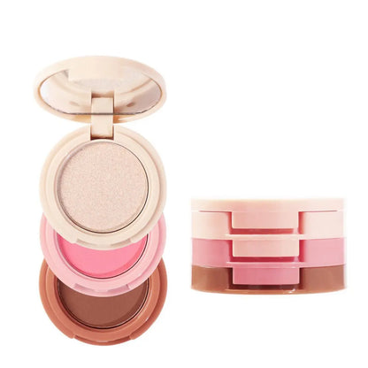 3-in-1 Makeup Palette Matte Pearlescent Eye Shadow Contouring Blush Highlighter Three-layer Cheek Blusher Cosmetics Palette