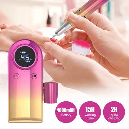 Rechargeable Nail Drill Electric Nail File 45000RMP Professional Nail Drill Kit For Acrylic Nail Gel Manicure Pedicure Polishing