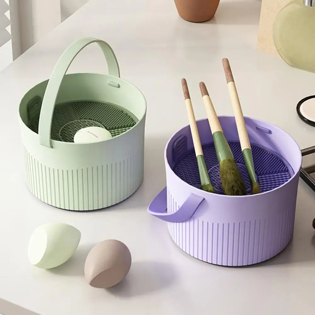 Makeup Brush Cleaner Bowl 3 In 1 Makeup Brush Cleaning Rack Box Detachable Makeup Brush Cleaner Make Up Egg Drying Tool Set