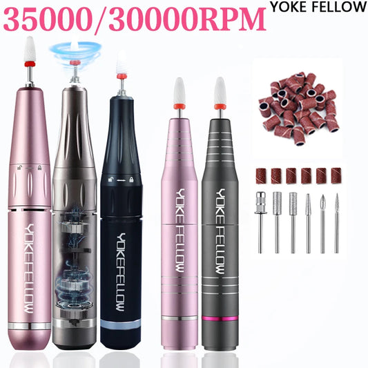 YOKEFELLOW 30000/35000RPM Nail Drill Machine Portable USB Low Noise for Cutting Manicure Machine Electric Salon Nail Equipment