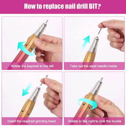 Rechargeable Nail Drill Electric Nail File 45000RMP Professional Nail Drill Kit For Acrylic Nail Gel Manicure Pedicure Polishing